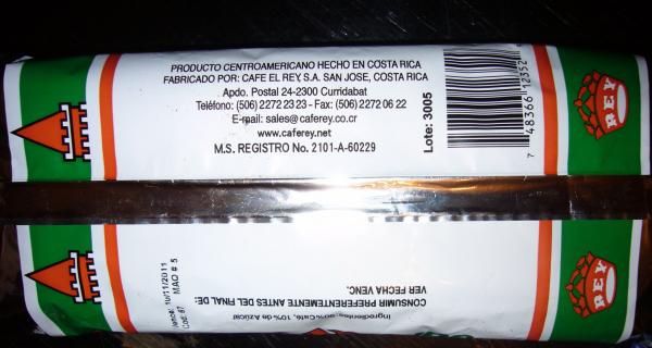 Café Rey - Tradicional green ground 250g - zadní strana